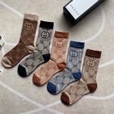 Gucci · 古奇G家新品中筒女款襪子【一盒五雙】提花經典标志，純棉雙針織造，