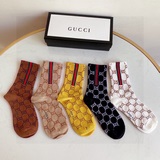 配包裝Gucci（古馳）新款經典中長款金絲堆堆襪襪子！一盒五雙， 專櫃