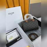 CELINE｜小號标志印花牛皮革波士頓包TRIOMPHE CANVAS标志印花