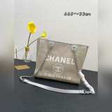 小號CHANEL   2023新色母子沙灘牛仔帆布包：經典旅遊購物袋系列：[鼓掌