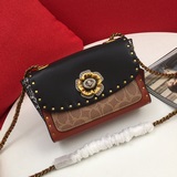 coach/蔻馳女包 parker18手袋山茶花 f030592 卡其棕拼 複古