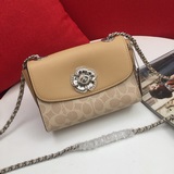 coach/蔻馳女包 parker18手袋山茶花 f030592 卡其棕拼 複古