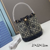 大號TORY BURCH Monogram 2023夏季新抽繩水桶包 質感海軍藍
