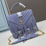 ysl monogram college_磨砂皮帶流蘇萬年款郵差包，火辣辣的勁
