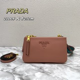 PRAD雙拉鍊單肩斜挎包配置雙肩帶，四季新款時尚女性單肩包 ，條紋肩帶原版真皮手