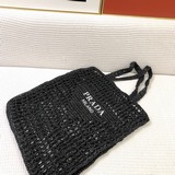 Prad 拉菲草編購物袋 黑色白色現貨細節參考  尺寸：37×34×6cm 配盒