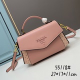 勁爆醉新款普拉達《PRADA》時尚蓋頭包原版鹿紋牛皮搭配鴕鳥紋更具時尚視覺感油邊