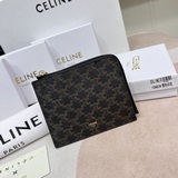 celine triomphe帆布及羊皮拉鍊銀包連可拆除卡片套黃褐色50％塗層帆
