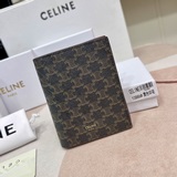 celine triomphe帆布compact銀包黃褐色塗層帆布小牛皮襯裡釘扣