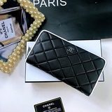 新款出貨 chanel 款號026#單拉錢包采用進口小牛皮電壓斜格、配白色包邊簡