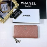 chanel 款號0312#單拉錢包采用進口小牛皮荔枝紋繡粗線斜格簡單、時尚經典