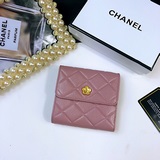 新款出貨 chanel 款號086-1短三折錢包采用進口荔枝紋小牛皮電壓斜格、複