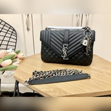 聖羅蘭-SAINT LAURENT，整包五金均采用霧色古銅銀，原單質感。原版頭層