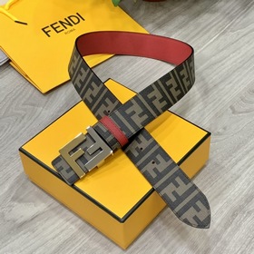 FENDI（芬迪）專櫃同款 寬4.0cm 雙環正反用腰帶 FF按釘搭扣 紅色Cu
