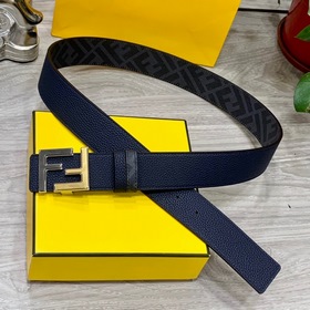 FENDI（芬迪）專櫃同款 寬4.0cm 雙環正反用腰帶 FF按釘搭扣 蘭色Cu