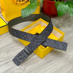 FENDI（芬迪）專櫃同款 寬4.0cm 雙環正反用腰帶 FF按釘搭扣 黑色Cu