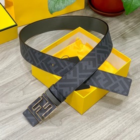 FENDI（芬迪）專櫃同款 寬4.0cm 雙環正反用腰帶 FF按釘搭扣 黑色Cu