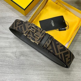 FENDI（芬迪）專櫃同款 寬4.0cm 雙環正反用腰帶 FF按釘搭扣 黑色Cu