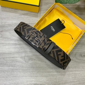 FENDI（芬迪）專櫃同款 寬4.0cm 雙環正反用腰帶 FF按釘搭扣 黑色Cu