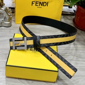 FENDI（芬迪）專櫃同款 寬4.0cm 雙環正反用腰帶 FF按釘搭扣 黑色Cu