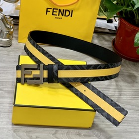 FENDI（芬迪）專櫃同款 寬4.0cm 雙環正反用腰帶 FF按釘搭扣 黑色Cu