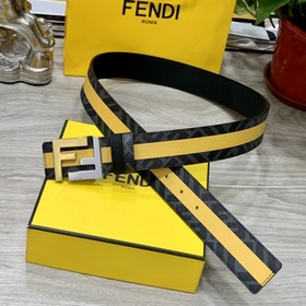 FENDI（芬迪）專櫃同款 寬4.0cm 雙環正反用腰帶 FF按釘搭扣 黑色Cu