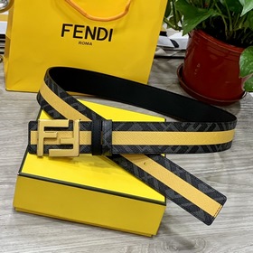 FENDI（芬迪）專櫃同款 寬4.0cm 雙環正反用腰帶 FF按釘搭扣 黑色Cu