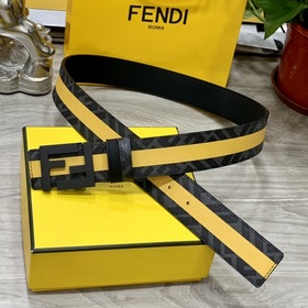 FENDI（芬迪）專櫃同款 寬4.0cm 雙環正反用腰帶 FF按釘搭扣 黑色Cu