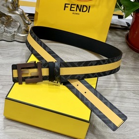 FENDI（芬迪）專櫃同款 寬4.0cm 雙環正反用腰帶 FF按釘搭扣 黑色Cu
