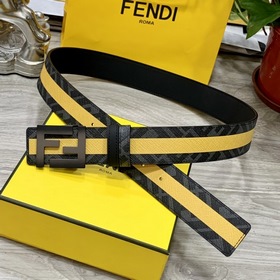 FENDI（芬迪）專櫃同款 寬4.0cm 雙環正反用腰帶 FF按釘搭扣 黑色Cu