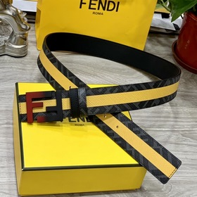 FENDI（芬迪）專櫃同款 寬4.0cm 雙環正反用腰帶 FF按釘搭扣 黑色Cu