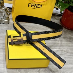 FENDI（芬迪）專櫃同款 寬4.0cm 雙環正反用腰帶 FF按釘搭扣 黑色Cu