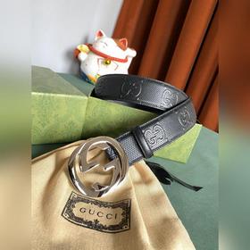 Gucci 古琦 4,0寬Marmont系列印花壓紋皮革腰帶 Guccio Gu