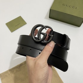 Gucci 414516 18YXV 寬版3.0cm 小牛皮平邊正細樹皮紋 亮面