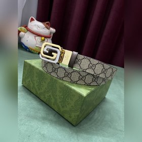 GUCCI 古琦 3,0寬棕色Supreme帆布米色和烏木色GG滾邊钯金色和
