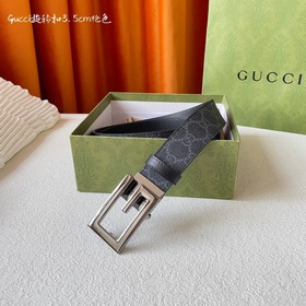 Gucci 新品 一面經典印花另一面進口原廠小牛皮 搭配可旋轉精品銅扣 雙面可用