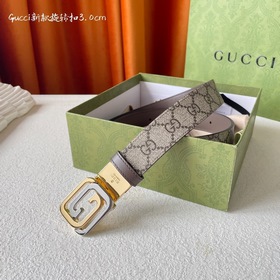 Gucci 新品 一面經典印花另一面進口原廠小牛皮 搭配可旋轉精品銅扣 雙面可用
