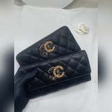 新款chanel蓋頭長夾到貨！采用一半皮帶編織一半鍍金雕花大五金,菱格紋路,實物