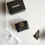 Chanel香奈兒款號001 專櫃款牛皮球紋錢包裡外全皮 專櫃款式 做工細節無可