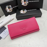 PRADA、經典款蓋頭錢包兩拆經典之作、簡單時尚、 意大利頂級原單十字紋牛皮質感