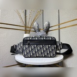 這款腰包設計優雅，可收納各種日常用品。采用米色和黑色 Oblique 印花面料精