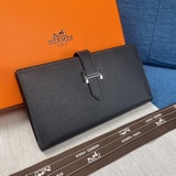 hermes 原單empson手掌紋女士新款純色皮革内拉鍊口袋豎款錢包 專