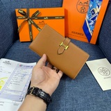【Hermes 原版】女士新款純色皮革内拉鍊口袋豎款錢包 專櫃對版複刻手感