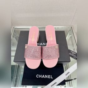 Chanel 23Ss小香燙鑽面珍珠粗跟涼拖鞋燙鑽面是那夜空中最美的星星 照亮