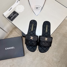 chanel香奈兒23春夏新款爆款拖鞋 鞋面原版定制菱格紋 墊腳羊皮内裡