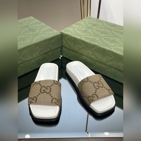 2023夏季新款Gucci 高品質拖鞋 5D立體雙GG刺繡露趾涼鞋 厚底沙灘拖鞋