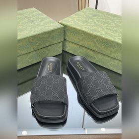 2023夏季新款Gucci 高品質拖鞋 5D立體雙GG刺繡露趾涼鞋 厚底沙灘拖鞋