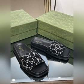 2023夏季新款Gucci 高品質拖鞋 5D立體雙GG刺繡露趾涼鞋 厚底沙灘拖鞋