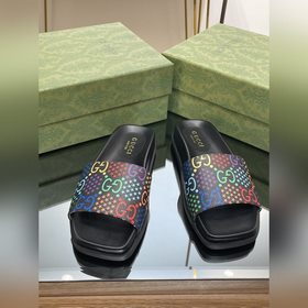 2023夏季新款Gucci 高品質拖鞋 5D立體雙GG刺繡露趾涼鞋 厚底沙灘拖鞋