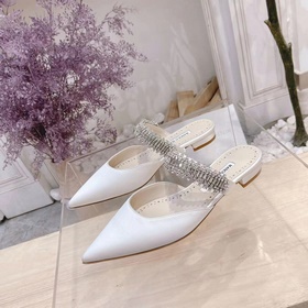 MANOLO BLAHNIK 平底款LUTARA”施華洛世奇水晶絲綢緞面穆勒鞋高